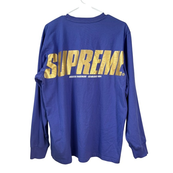 Supreme Other - Supreme Shirt Mens Large Trademark Long Sleeve 2019 Purple Gold Back Text Cotton